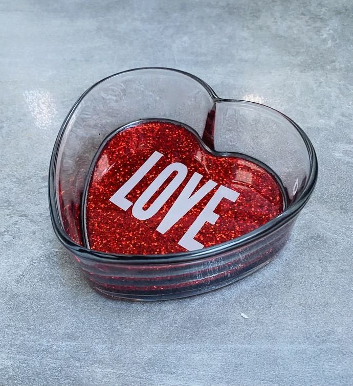 Red Glitter Love Glass Heart Dish